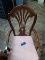 Arm Chair, wood fan splat with pink fabric