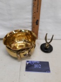 brass bowl and eagle figurine