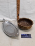 metal bowl and long display platter