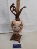 decorative pitcher, roses image, ceramic and metal