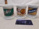 three Corner Store Mug Collection, 1980's, Wheatena, Sen-Sen, Mailpouch