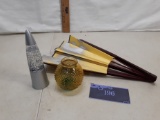amber glass diamond pattern small round jar, fold out fan, mini lava lamp