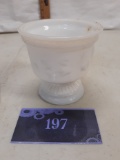 milk glass candy dish on pedestal, ivy motif, old