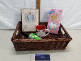 basket with lint roller, mug, etc