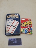 two games, Dominoes, Uno