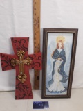 framed image of angel and giant red cross