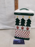 tall Christmas hand painted ceramic canister