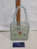 purse shaped mosaic glass candle holder, candy dish, etc