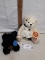 two plush teddy bears, black bear and brass buttons fully jointed