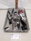 kitchen utensils and metal mesh organizer
