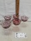 set of five cut crystal with painted cranberry bowl, clear stem champagne glasses