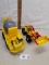 two plastic construction truck kids toys, dozer and cement