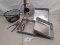 wire basket, three square pans, etc kitchen ware