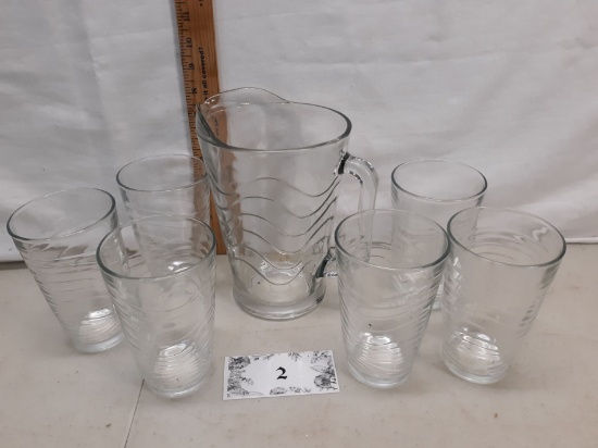 clear glass pitcher and 6 tumbler set