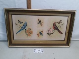 framed image, Birds and flowers print, wood frame