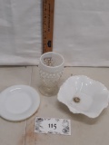 milk glass, hobnail opal glass, Hazel Atlas Opaque dish, Fire King small plate