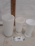 milk glass, EO Brody vase, two grapes pattern tea glasses