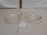 two pyrex round casserole dishes, one 1.5 L, other no size