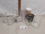 misc glassware lot, plastic, glass, and ceramic pieces