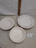 three Johnson bros plates, two bowls