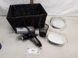 plastic woven basket with bathroom accessories