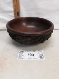 carved wood bowl, grapes motif