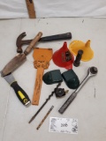 garage lot, hammer, socket handle, etc