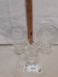 four sherberts, two plates, clear glass