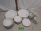 Set of dishware, white, 2 big plates, 5 small plates, 7 bowls, 12 saucers, 2 bread plates, 8cups