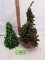 Two christmas tree table top décor, one in burlap, the other plastic with lights