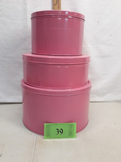 3 pink staking metal container