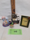 mini frame, birds with cake, welcome dogs figurine