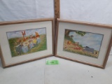 Two Winnie the Pooh framed images, wood frame