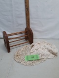 Miniature quilt rack napkin holder, with doilies