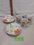 Tivoli snack plates and mugs, 6 plates, 5 mugs