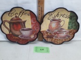 Two Ceramic décor plates, Espresso and Coffee
