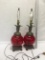 Pair of Vintage Ornate Red Glass 2 Way Lamps