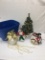 Box Lot/Tote, Concrete Snowman, Small Christmas Tree, ETC