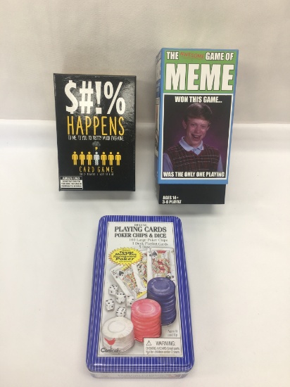 Box Lot/Meme Game, Poker Chips and Cards, ETC