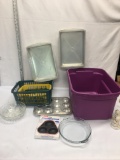 Purple Tote and Contents/Baking Pans, Baskets, T Fal Egg Poacher, ETC