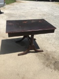 Vintage 2 Drawer Double Pedestal Base Drop Leaf Table/48in X 31in X 31in