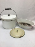 Box Lot/Vintage Porcelain Surfaced Pots, Lid/Décor