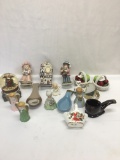 Box Lot of Figurines/Spoon Rests, Snow Globe, Salt n Pepper Shakers, Old Ash Tray