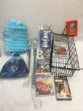 Metal Basket with Contents/Bath Towel, Pet Leashes, Aquarium Gravel, ETC