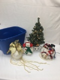 Box Lot/Tote, Concrete Snowman, Small Christmas Tree, ETC