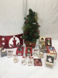 Box Lot/Small Christmas Tree, Tree Ornaments, ETC