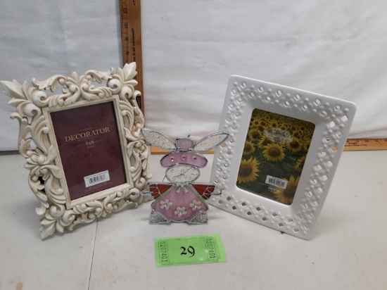 two standing frames and stained glass bunny décor