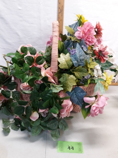 silk florals and woven pink painted basket