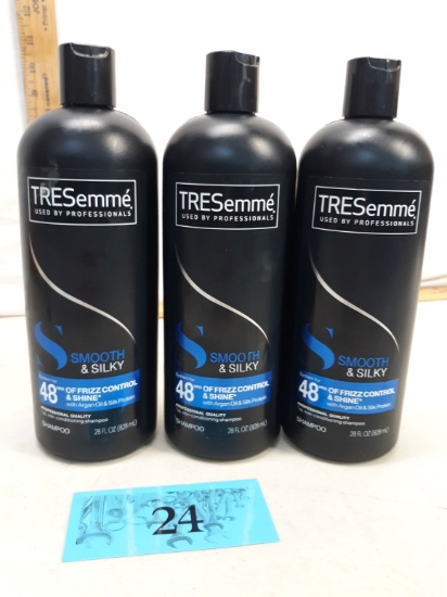 three bottles Tresemme smooth and silky frizz control shampoo