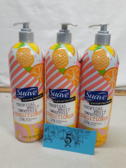 three bottles Suave Tropical Fruit Smoothie conditioner